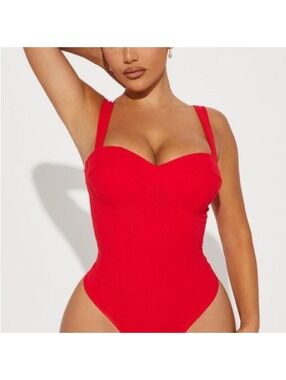 Women's Fashion Nova Red Feeling Romantic Bodysuit Size Small